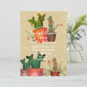 Waterverf CACTUS Afscheidsfeest Rustieke Uitnodigi Kaart (Staand voorkant)