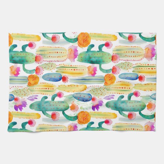 Waterverf Cactus Art Desert Kleurrijk Zuidwesten Theedoek (Horizontaal)