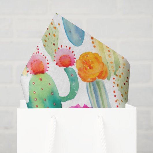 Waterverf Cactus Art Desert Kleurrijk Zuidwesten Tissuepapier (Cadeauzakje)