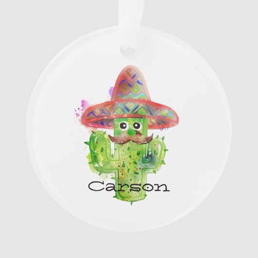 Waterverf Cactus Art Mustache Sombrero Eyes Tekst Ornament (voorkant)