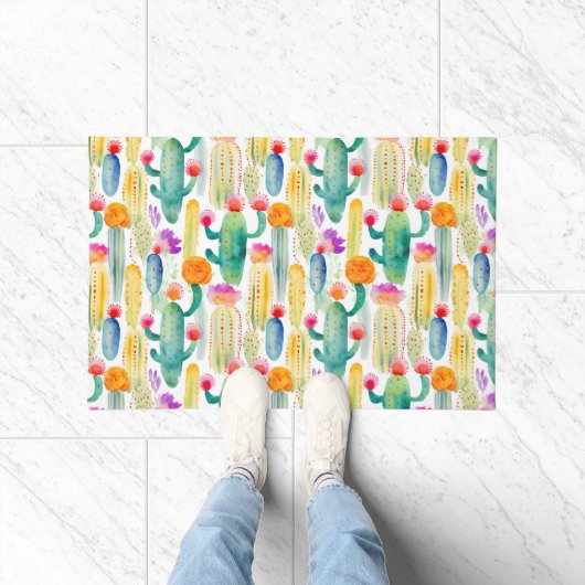 Waterverf Cactus Art Pattern Desert Kleurrijk Plez Deurmat (Binnen)