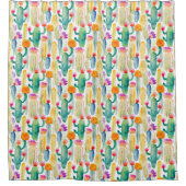 Waterverf Cactus Art Pattern Desert Kleurrijk Plez Douchegordijn (Voorkant)