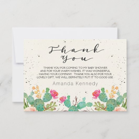 Waterverf Cactus Baby shower Hartelijk dank Bedankkaart (Voorkant)