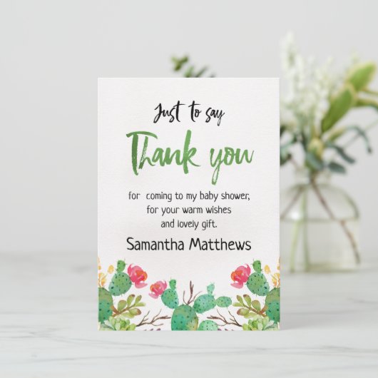 waterverf Cactus Baby shower Hartelijk dank Kaart (Staand voorkant)