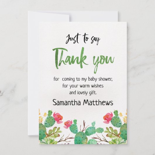 waterverf Cactus Baby shower Hartelijk dank Kaart (Voorkant)
