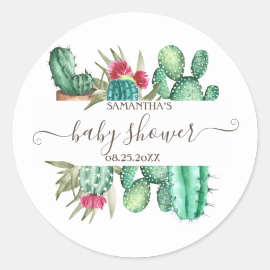 Waterverf Cactus Baby shower Ronde Sticker (Voorkant)