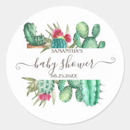 Waterverf Cactus Baby shower Ronde Sticker