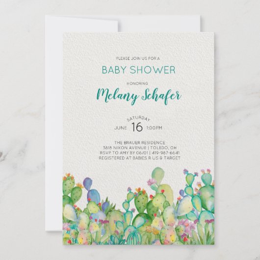 Waterverf Cactus Baby shower Uitnodiging
