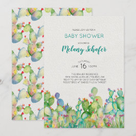 Waterverf Cactus Baby Shower Uitnodiging