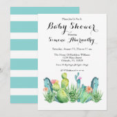 Waterverf Cactus Baby shower Uitnodiging (Voorkant / Achterkant)