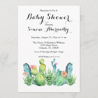 Waterverf Cactus Baby shower Uitnodiging