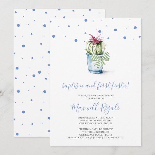 Waterverf Cactus Baptisme and First Birthday Notitiekaartje (Voorkant / Achterkant)