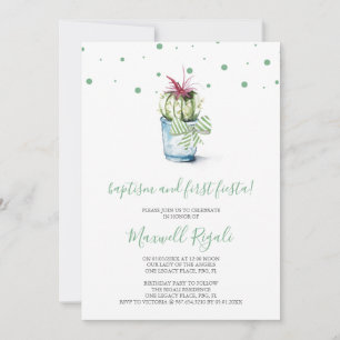 Waterverf Cactus Baptisme and First Birthday Notitiekaartje