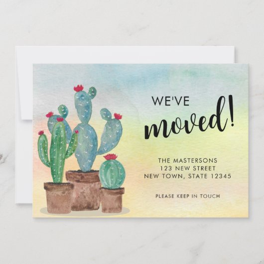 Waterverf Cactus Bewegende Aankondiging Kaarten (Voorkant)