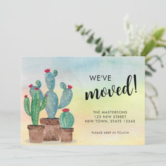 Waterverf Cactus Bewegende Aankondiging Kaarten (Staand voorkant)