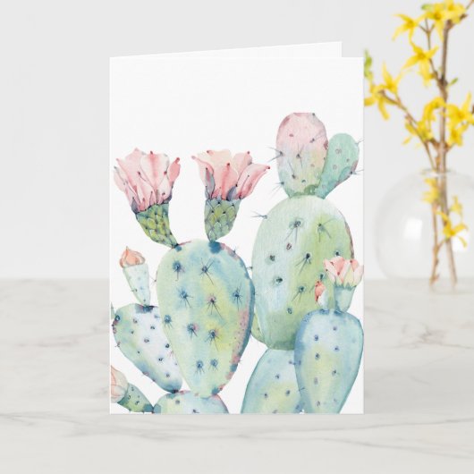 Waterverf Cactus, Birthday Kaart (Gele Bloem)