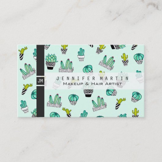 Waterverf Cactus Black en White Pots Visitekaartje (Voorkant)