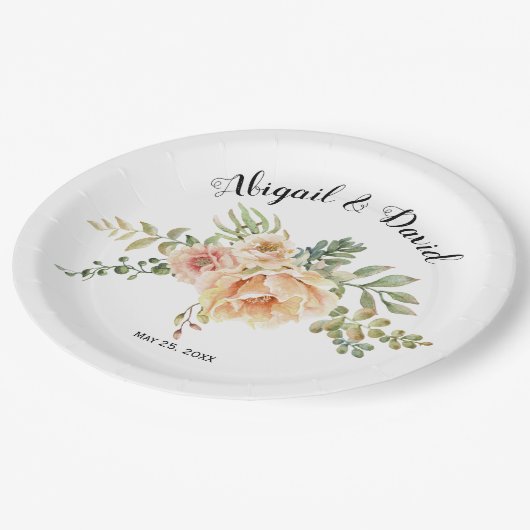 Waterverf cactus bloemen en sappige bruiloft papieren bordje (Gekanteld)