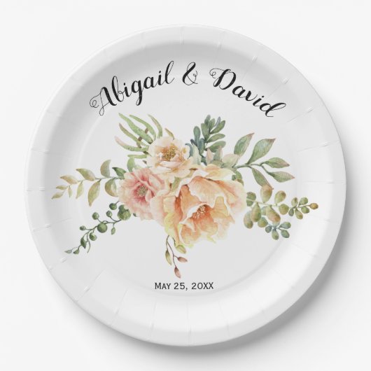 Waterverf cactus bloemen en sappige bruiloft papieren bordje (Voorkant)