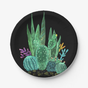 Waterverf, cactus, bloemen, grote klok papieren bordje