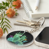 Waterverf, cactus, bloemen, grote klok sleutelhanger (Voorkant Rechts)