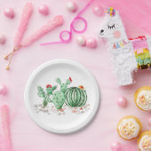 Waterverf cactus bloemen planten cartoon papieren bordje (Feest)