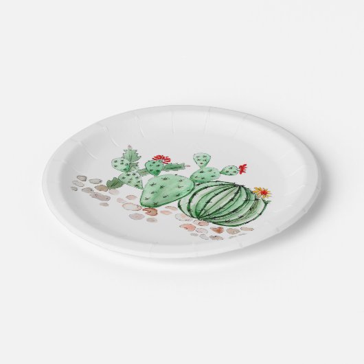 Waterverf cactus bloemen planten cartoon papieren bordje (Gekanteld)