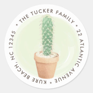 Waterverf Cactus Bloempot Rond Adreslabel Ronde Sticker