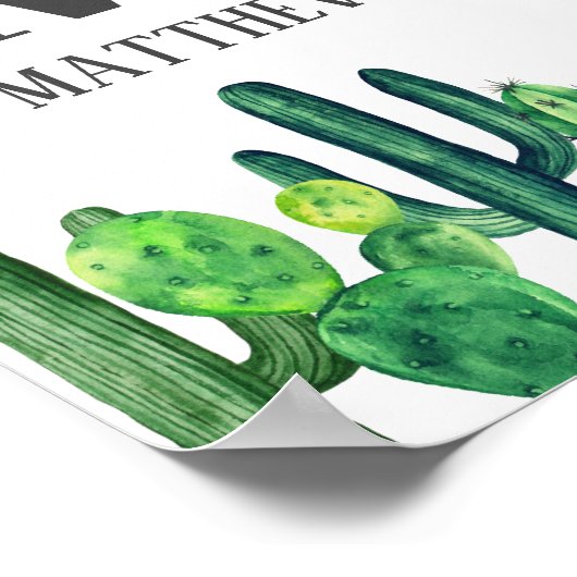 Waterverf cactus. Botanische monogram. Nursery Poster (Hoek)