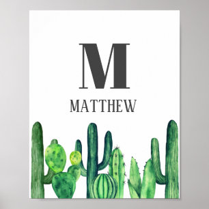 Waterverf cactus. Botanische monogram. Nursery Poster