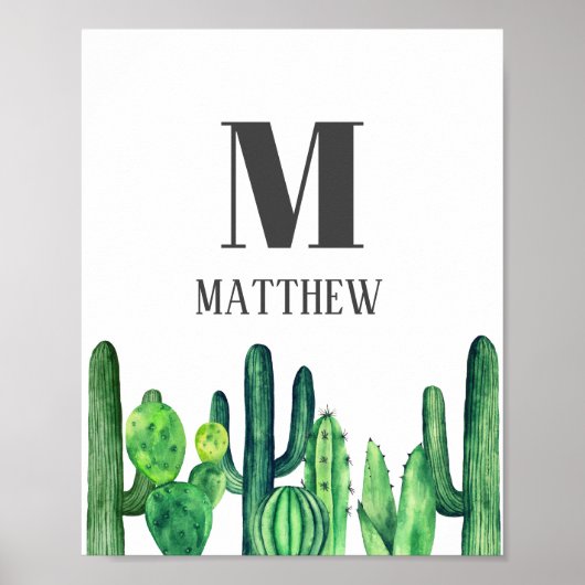 Waterverf cactus. Botanische monogram. Nursery Poster (Voorkant)