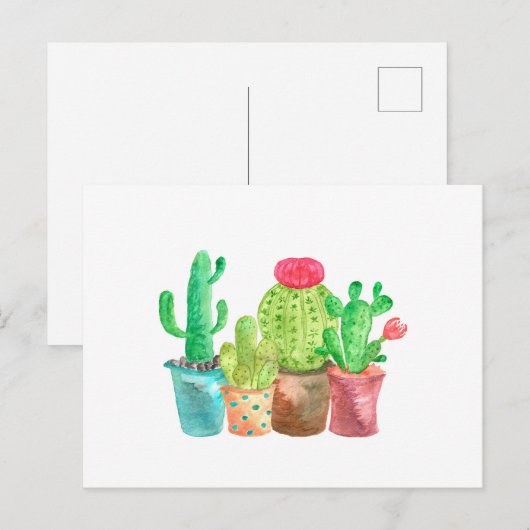 Waterverf cactus Briefkaart (Voorkant / Achterkant)