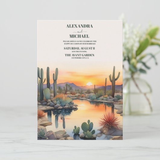 Waterverf Cactus Bruiloft, Boho Bestemming, Nat Kaart (Staand voorkant)