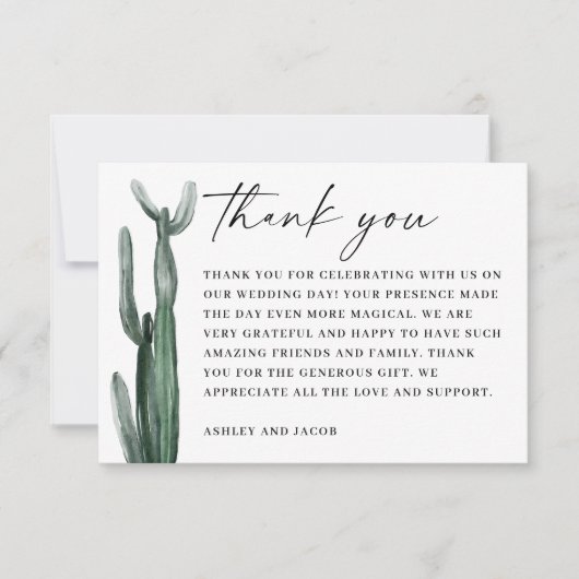 Waterverf Cactus bruiloft | Desert Botanical Bedankkaart (Voorkant)