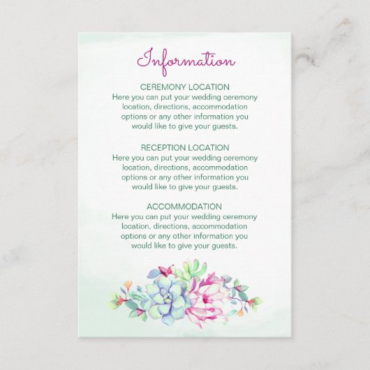 Waterverf Cactus Bruiloft Informatie Kaarten (Voorkant)