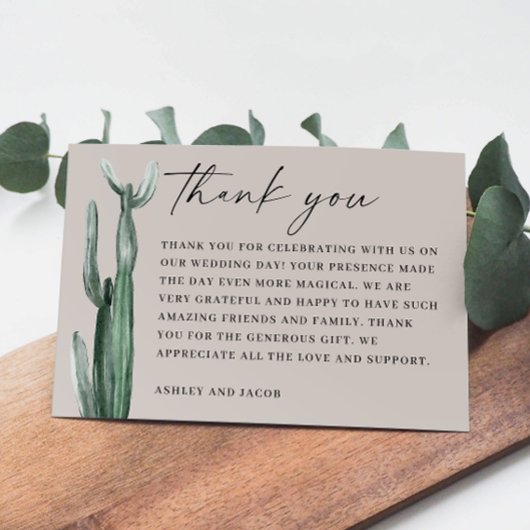 Waterverf Cactus bruiloft. Light Taupe Gray Desert Bedankkaart