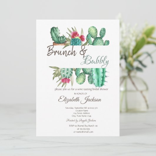 Waterverf Cactus Brunch & Bubbly Kaart (Staand voorkant)