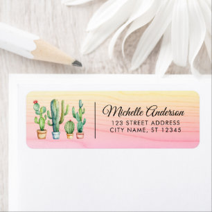 Waterverf Cactus Cacti Desert Succulent roze Etiket