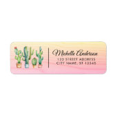 Waterverf Cactus Cacti Desert Succulent roze Etiket (Voorkant)