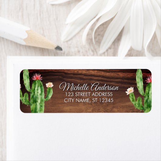 Waterverf Cactus Cacti Desert Succulent Wood Etiket (Insitu)