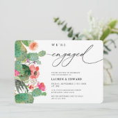Waterverf Cactus Calligraphy Engagement Party Kaart (Staand voorkant)