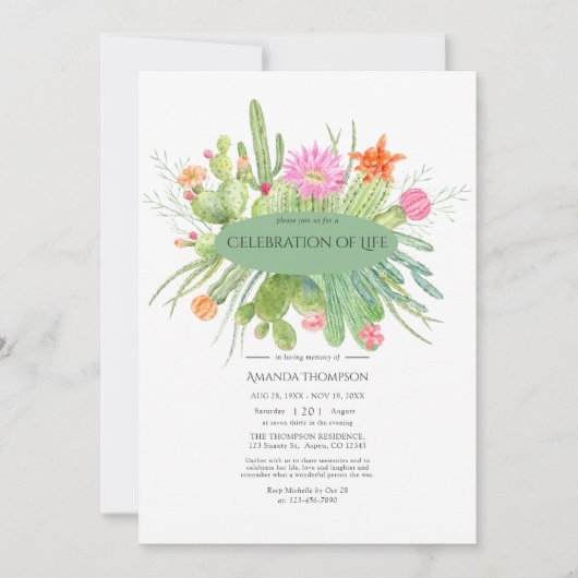 Waterverf Cactus Celebration of Life Photo Kaart (Voorkant)