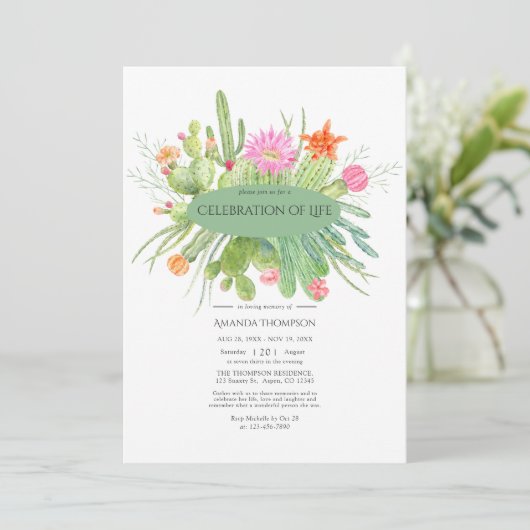 Waterverf Cactus Celebration of Life Photo Kaart (Staand voorkant)