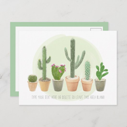 Waterverf Cactus Cute Potlood Planten Note Briefkaart (Voorkant / Achterkant)