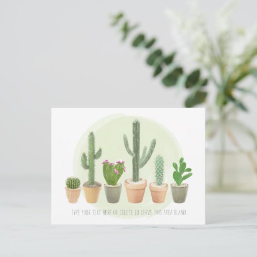 Waterverf Cactus Cute Potlood Planten Note Briefkaart (Staand voorkant)