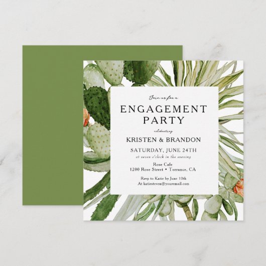 Waterverf Cactus Desert Engagement Party Invitati Kaart (Voorkant / Achterkant)