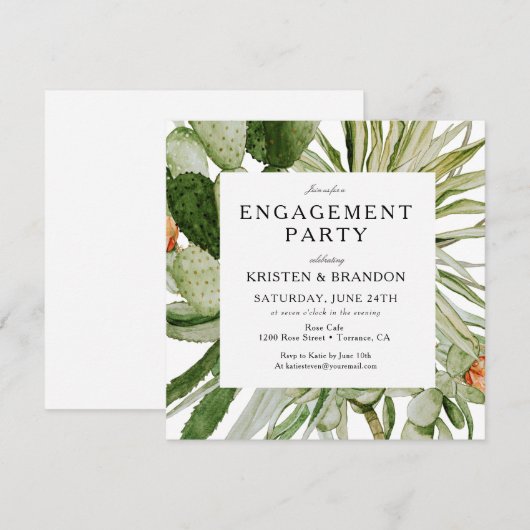 Waterverf Cactus Desert Engagement Party Kaart (Voorkant / Achterkant)