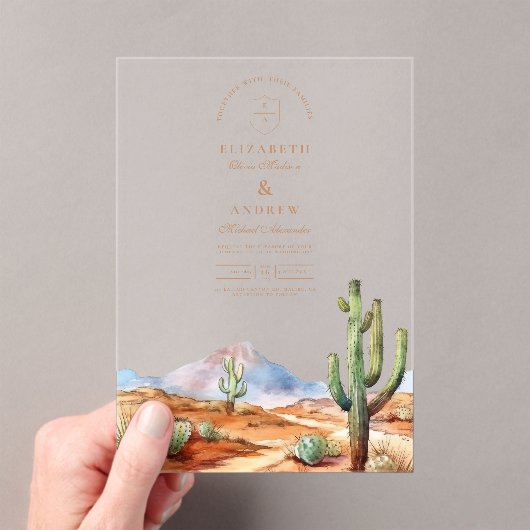 Waterverf Cactus Desert Landscape Wedding Acryl Uitnodigingen (Insitu (Draagbaar))