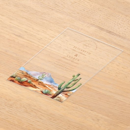 Waterverf Cactus Desert Landscape Wedding Acryl Uitnodigingen (Laagn)