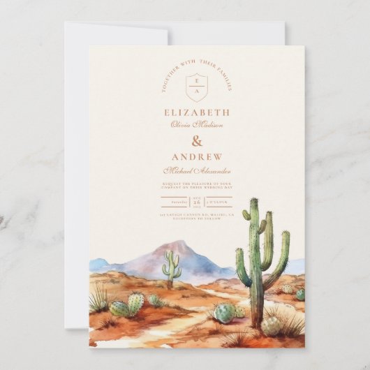 Waterverf Cactus Desert Landscape Wedding Kaart (Voorkant)
